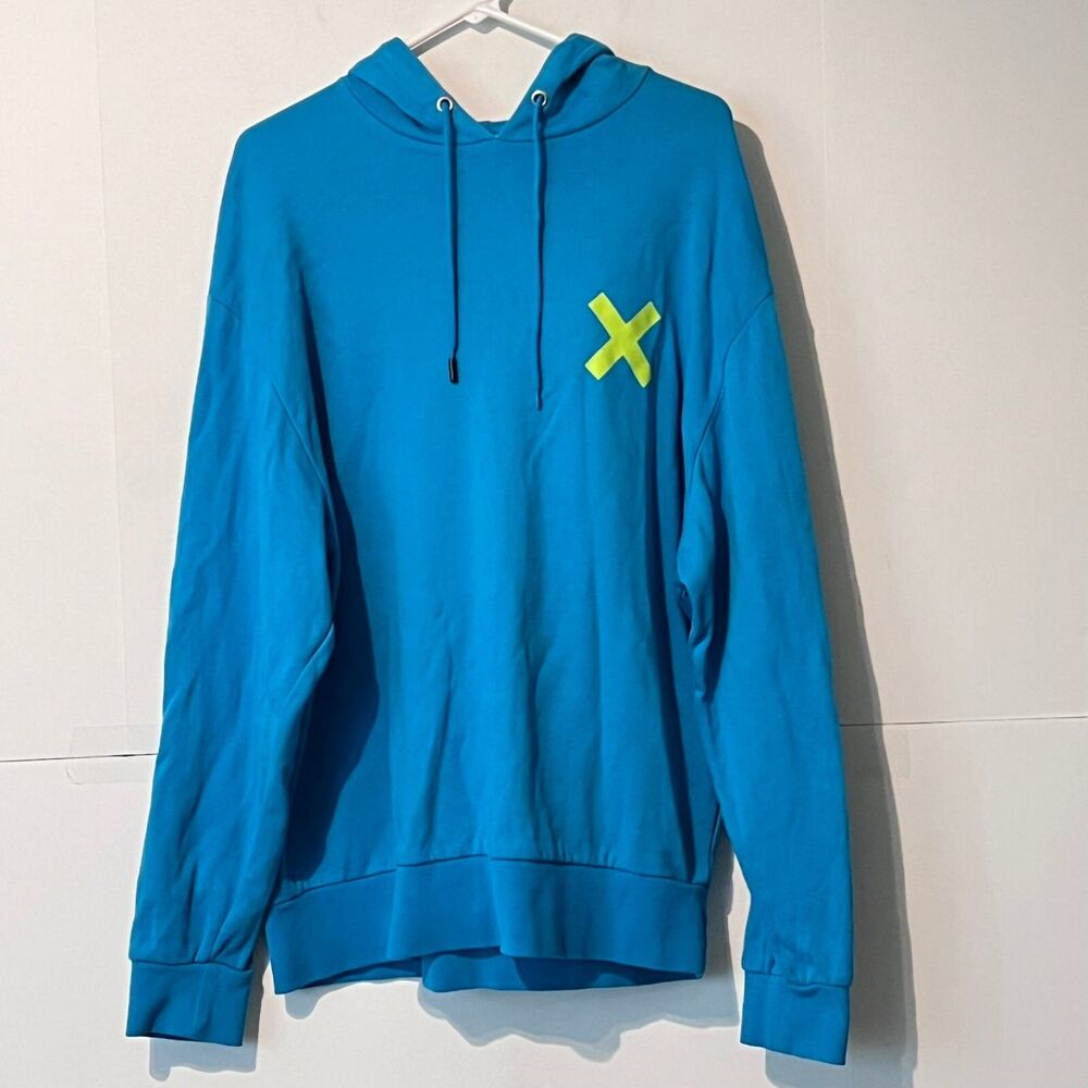 Collusion Mens Hoodie Size M Aqua Blue Harajuku Japan Graphic Print Logo